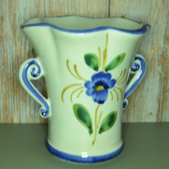 Beautiful Hand Painted Vase For FTD From Italy Blue Floral Design Work - Picture 5 of 7